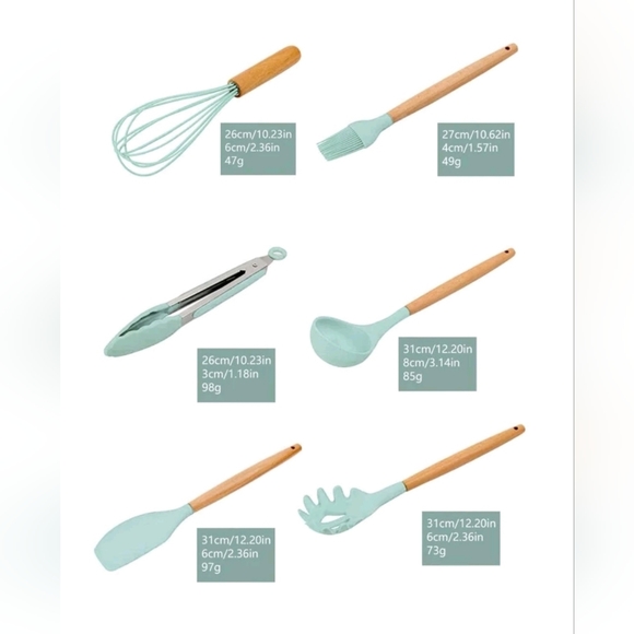 NWT - 12pcs Silicone Kitchen Utensil Cooking Shovel Wooden Handle Cooking Set - Picture 5 of 6